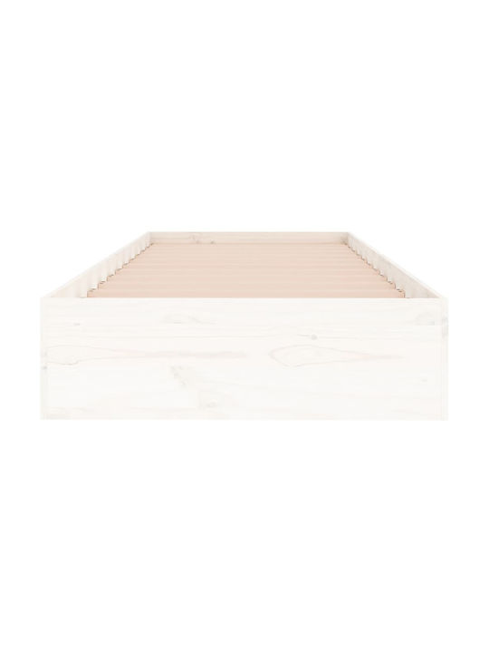 Single Wooden White Bed with Slats for Mattress 75x190cm
