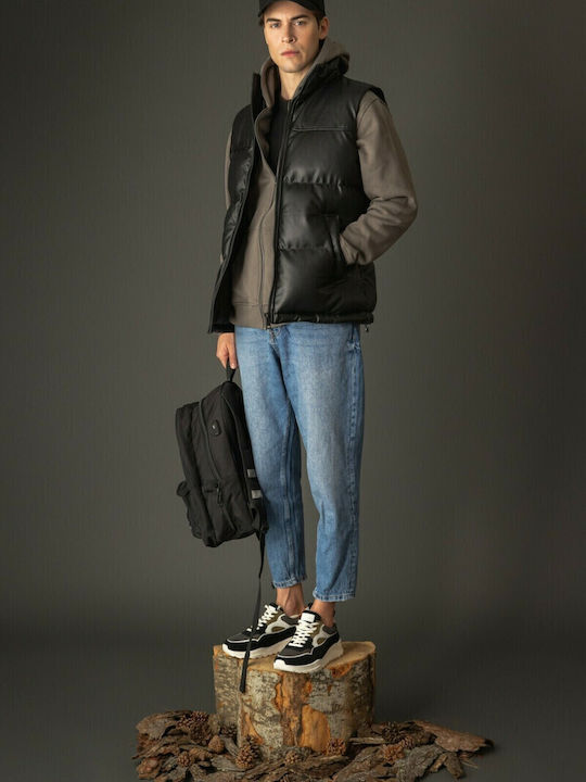 Sleeveless Faux Leather Jacket Black/Navy