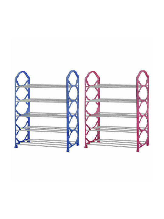 Πλαστική Παπουτσοθήκη με 5 Ράφια Ροζ / Ασημί 42x18x71cm