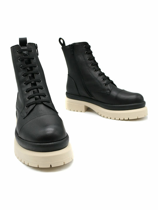 Leder Stiefeletten Damen Schwarz