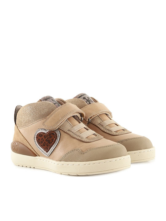 Anatomic Leather Kids Ankle Boots with Hoop & Loop Closure Beige