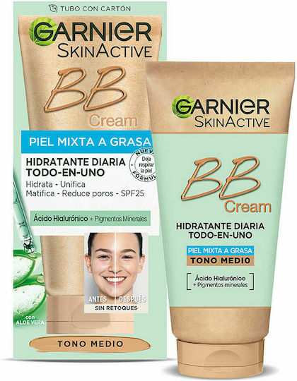 Garnier Skinactive Perfecting Care All in 1 BB Medium 24-часов Хидратиращ Дневен Крем за Лице с SPF25 срещу Несъвършенства по Кожата с Хиалуронова Киселина и Алое Вера 50 мл