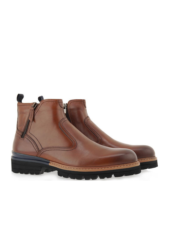 Leather Tabac Brown Men's Boots with Zipper