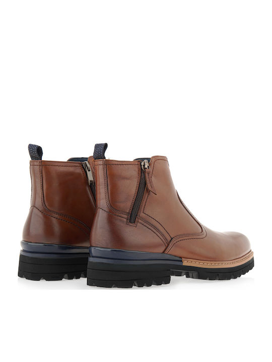 Leather Tabac Brown Men's Boots with Zipper