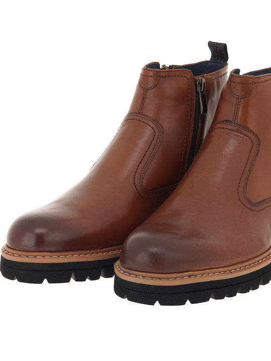 Leather Tabac Brown Men's Boots with Zipper