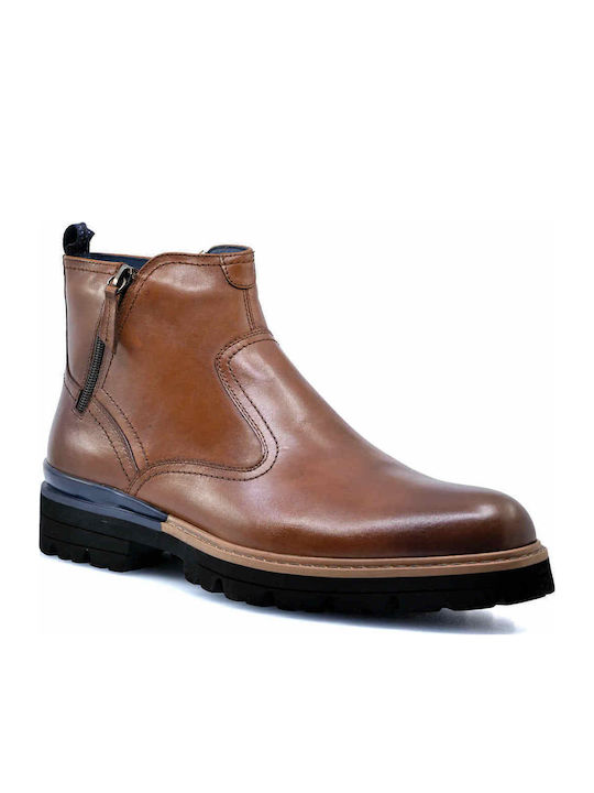 Leather Tabac Brown Men's Boots with Zipper