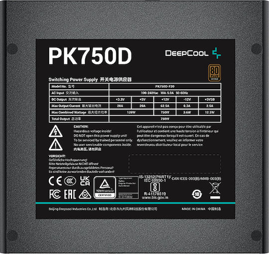 Deepcool PK750D 750W Black Computer Power Supply Full Wired 80 Plus Bronze