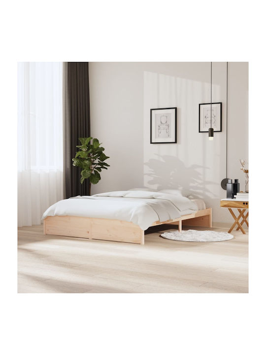 Κρεβάτι Υπέρδιπλο από Μασίφ Ξύλο Φυσικό με Τάβλες για Στρώμα 160x200cm