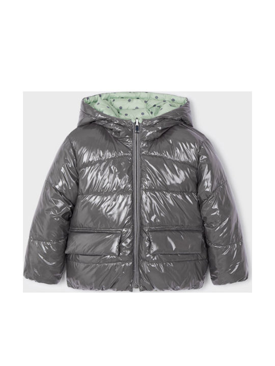 Kids' Quilted Jacket Short Double Sided with Hood Gray Ecofriends