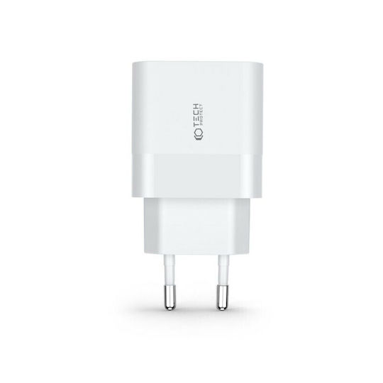 Tech-Protect Charger Without Cable with USB-A Port and USB-C Port 30W Power Delivery / Quick Charge 3.0 Whites (C30W)