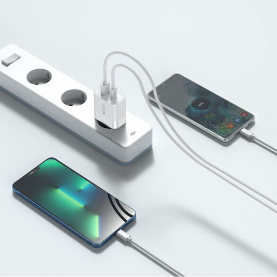 Tech-Protect Charger Without Cable with USB-A Port and USB-C Port 30W Power Delivery / Quick Charge 3.0 Whites (C30W)