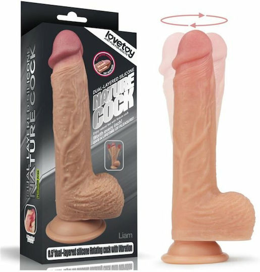 Lovetoy Nature Cock Liam Realistic Vibrator Dual Layered Silicone Rotating Cock with Vibration 21.59cm Flesh