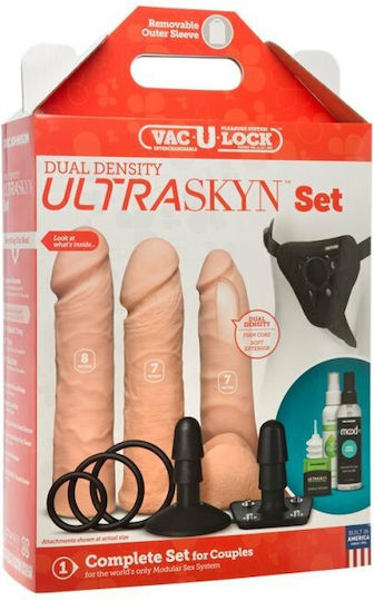 Vac U Lock Dual Density UltraSKYN Set Harness με Dildo στο χρώμα του δέρματος