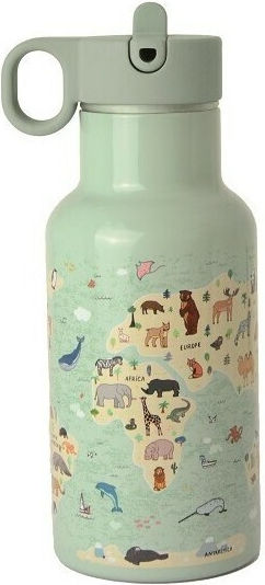 Chic Mic Bioloco Mini Bottle Thermos Stainless Steel BPA Free 350ml World Animal Map with Mouthpiece