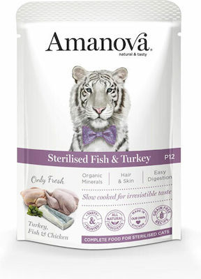 Amanova Sterilised Fish & Turkey Nasses Katzenfutter für Katze in Beutel mit Türkei und Fisch 85gr 30-205