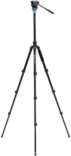 Benro Aero 2 PRO Aluminium Reise Videostative mit Flip Locks aus Aluminium mit Hydraulischer Kopfart und Maximaler Belastung von 2,5kg bis 165,1cm
