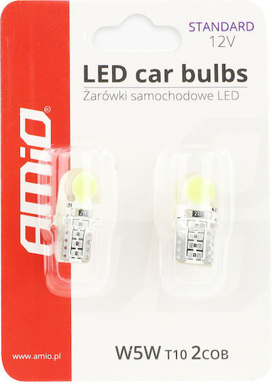 AMiO Лампи Автомобила T10 LED 5600К Хладно бяло 12V 2W 2бр