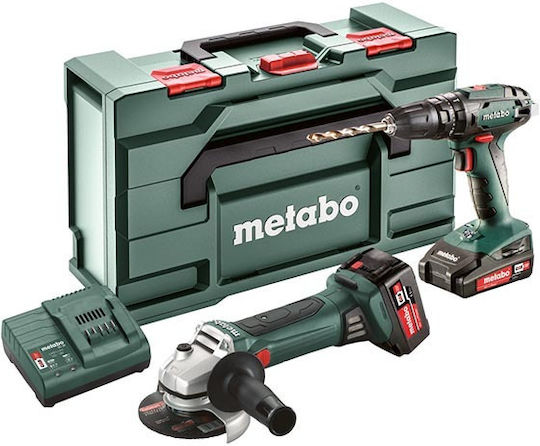Metabo Combo 2.4.4 18V SB 18 & W 18 LTX 125 Quick Set Angle Wheel & Drill Driver 18V with 2 Batteries 4Ah - 2Ah and Case
