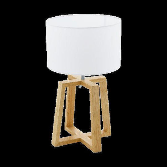 Eglo Wood Table Lamp for Socket E27 with White Shade and Beige Base