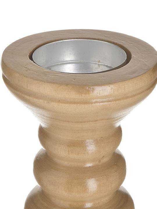 Inart Candle Holder Wooden in Beige Color 12x12x21cm 1pcs