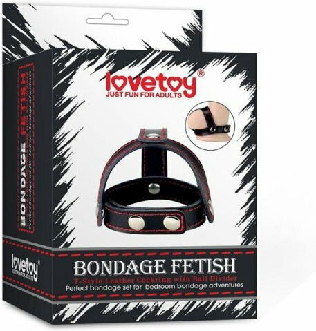 Lovetoy Leather Cock Ring with Ball Divider Black