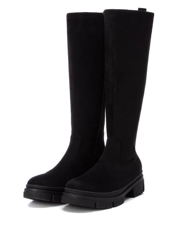 Suede Women's Boots with Zipper Black