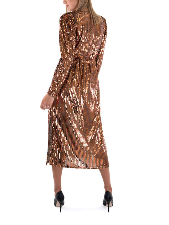 Dolce Domenica Maxi Evening Dress with Slit Bronze