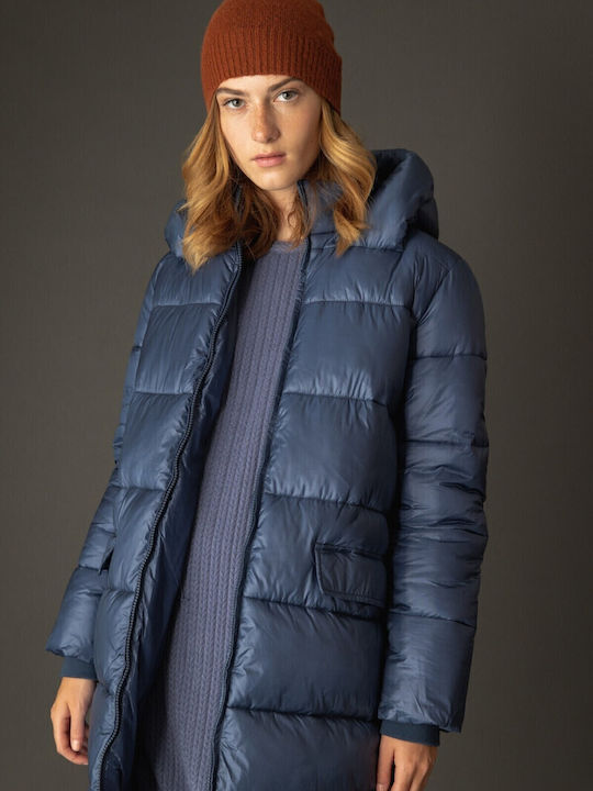 Lang Damen Puffer Jacke für Winter Blau