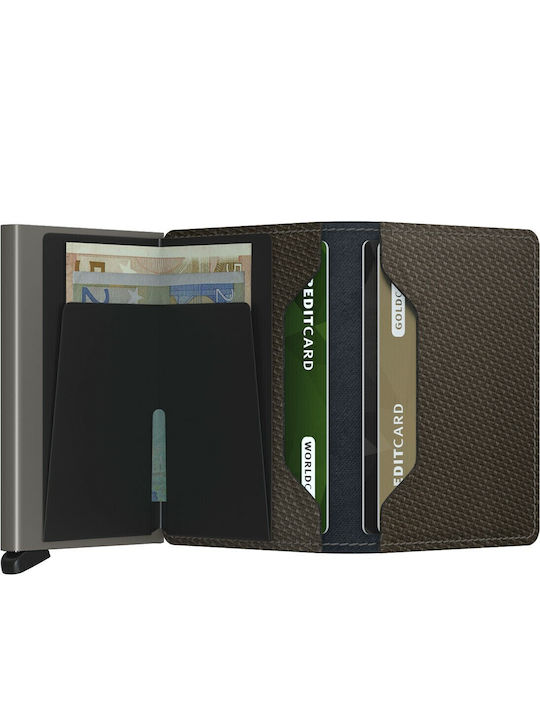 Slimwallet Carbon Leather Men's Wallet Cards with RFID and Slide Mechanism Khaki