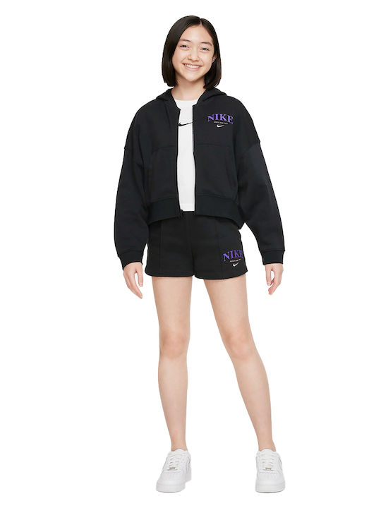 Fleece Kids Sweatshirt Cardigan With Hood And Pockets Black Sportswear