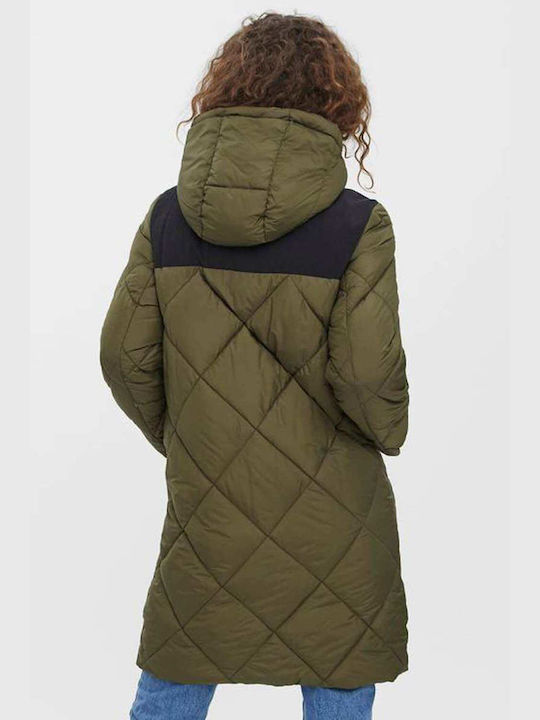 Vero Moda Women's Long Puffer Jacket for Winter with Hood Ivy Green