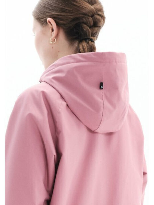 Women's Short Lifestyle Softshell Jacket Waterproof and Windproof for Winter with Hood Dusty Rose