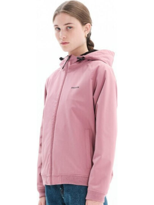 Women's Short Lifestyle Softshell Jacket Waterproof and Windproof for Winter with Hood Dusty Rose