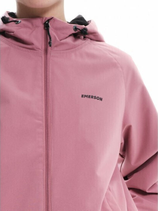 Women's Short Lifestyle Softshell Jacket Waterproof and Windproof for Winter with Hood Dusty Rose