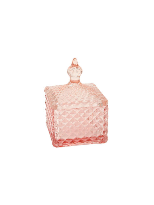 Faitakis Pack Vintage Φοντανιέρα Γυάλινη με Καπάκι 7.5x7.5x8cm Ροζ