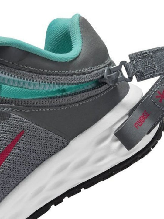 Revolution 6 Flyease Kids Sports Shoes Running with Laces Smoke Grey / Washed Teal / Siren Red