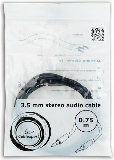 Gembird 3,5mm Klinkenkabel 3,5mm Stecker - 3,5mm Stecker Schwarz 0,75m mit Vergoldeten Anschlüssen CCAP-444-0.75M