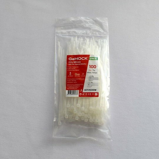 GeHock Pack of 100pcs White Plastic Cable Ties 200x3.6mm 60-036200