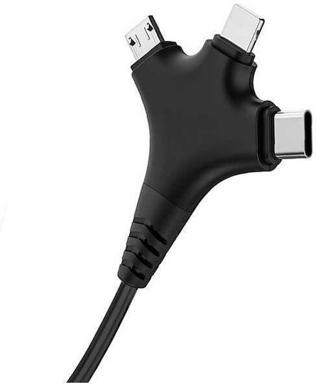 Forever Редовна USB към Lightning / Type-C / micro USB Кабел 2.4Спецификация Черен 1м