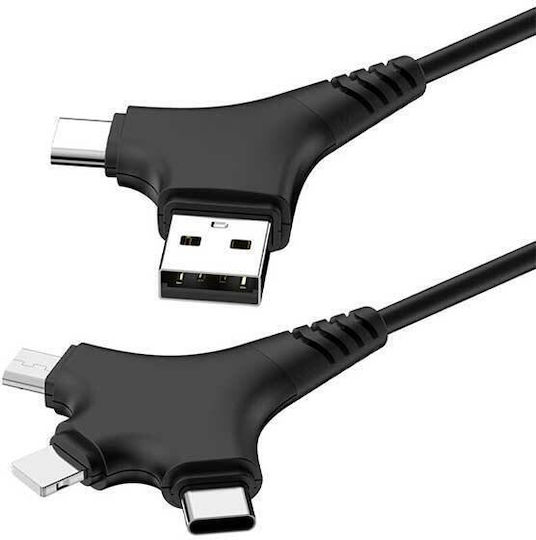 Forever Редовна USB към Lightning / Type-C / micro USB Кабел 2.4Спецификация Черен 1м
