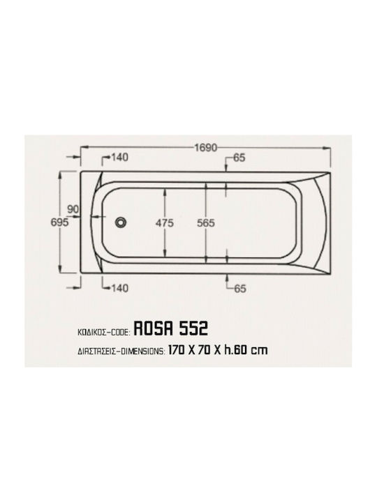 Sanitec Rosa Μπανιέρα Ακρυλική 170x70x60cm