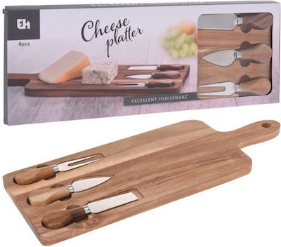 Excellent Houseware Rectangular Bamboo Chopping Board Set with Knives & Fork Brown 43x16cm 4pcs