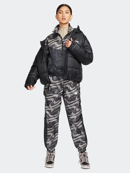Sportswear Women's for Hiking Short Puffer Jacket for Winter with Hood Black