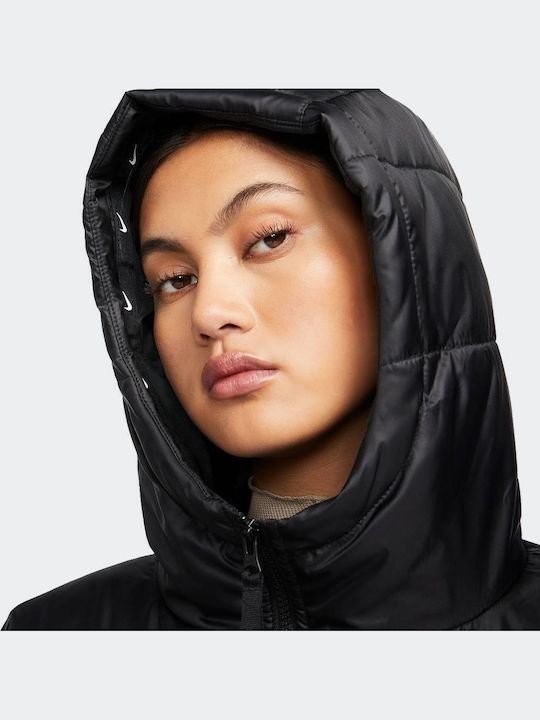 Sportswear Women's for Hiking Short Puffer Jacket for Winter with Hood Black
