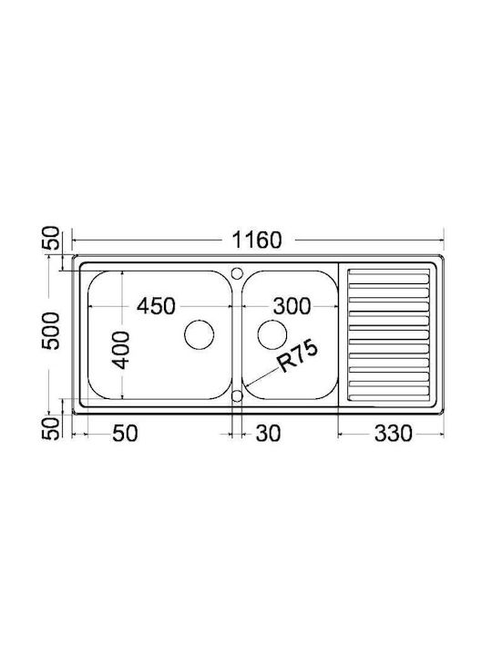 Apell Anniversario 8116 8116-110 Drop-In Sink Left Inox Satin W116xD50cm Silver
