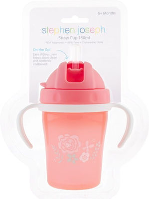 Stephen Joseph Baby & Kleinkind Becher mit Griffen und Strohhalm Flower Rosa 1Stück 150ml