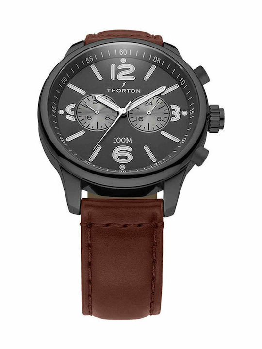Thorton Ragnar II Men's Watch 46mm Chronograph Battery with Brown Leather Strap