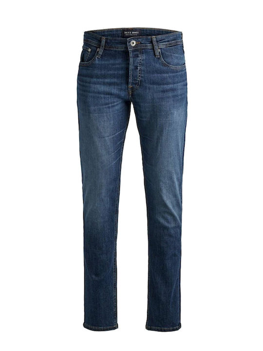 Mike Men's Elastic Jeans Pants with Regular Tapered Fit Stonewashed Denim
