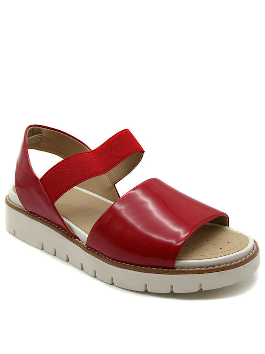 Geox Darline Women's Flat Sandals with Strap Flatforms in Red Color