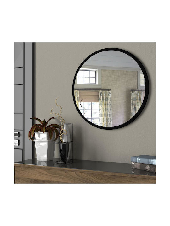 ArteLibre Makur Wall Mirror with Black Wooden Frame Diameter 60cm 1pcs